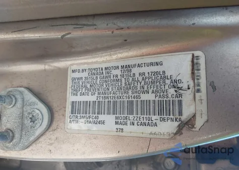 1999 Toyota Corolla Le z USA, uszkodzony, nr VIN 2T1BR12E6XC161465